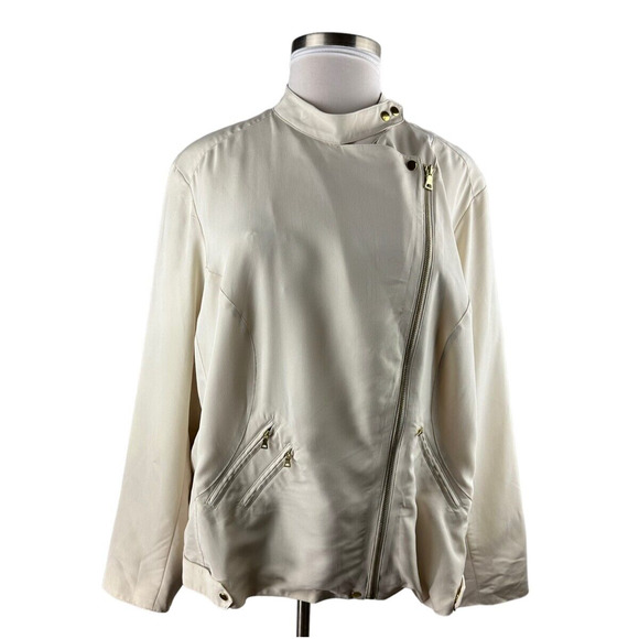 Apt. 9 Moto Jacket Birch Cream Gold Accents Lined Zip Lightweight Plus Size 3X - Picture 10 of 10